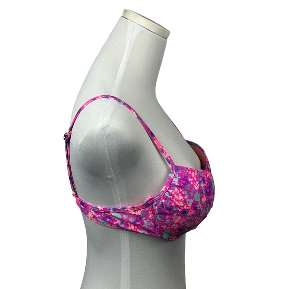 Floral Twist Bikini Top Bandeau Large Padded Swim Top Adjustable Straps - Picture 2 of 12